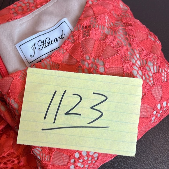 Jessica Howard All Over Lace Overlay Shift Dress 3/4 Sleeve Coral Orange Size 16 - Picture 7 of 7